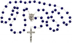 First Communion Blue Glass Rosary with Chalice Centerpiece [MVCR006]