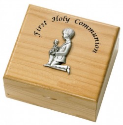 First Communion Boy's Maple Wood Keepsake Box [SRB1004]