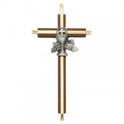 First Communion Cross in Walnut and Brass - 7 inch [SNCR1025]
