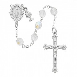 First Communion Tin Cut Crystal Rosary with Miraculous Centerpiece [MVCR66]