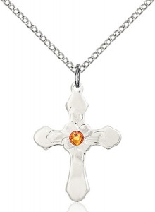 Floral Center Youth Cross Pendant with Birthstone Options [BLST60364]