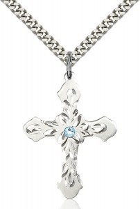 Floral and Petal Cross Pendant with Birthstone Options [BLST60373]