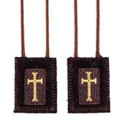 Genuine Brown Wool Scapular with Latin Cross [HR1515]