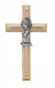 Girl Cross - Oak Wood with Brass and Pink Accent [CR3712]