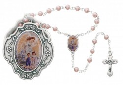 Girl's Guardian Angel Pink Rosary with Rosary Box [MVR053]