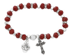 Girls Red Matt Bead Confirmation Rosary Bracelet [MV2111]
