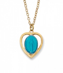 Gold Plated Heart Miraculous Medal Necklace in Two Colors [MV2041]