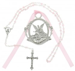 Guardian Angel Crib Medal with Baby Rosary Set - Girl [CFSRBS0013]