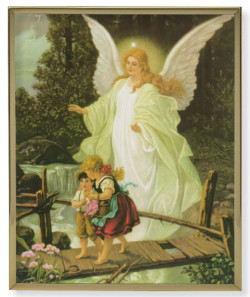 Guardian Angel Over the Bridge Gold Frame Plaque - 2 Sizes [HFA4980]
