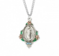 Hand-Painted Enamel Floral Accent Miraculous Medal [HMM3191]