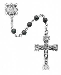 Hematite 5mm Rosary with Jesus Centerpiece [RBMV049]