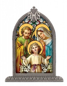 Holy Family Glass Art in Arched Frame [HFA8311]