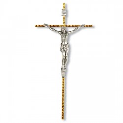 Italian Gold Plated Hammered Nickel Wall Crucifix - 10 inch [CRX4364]
