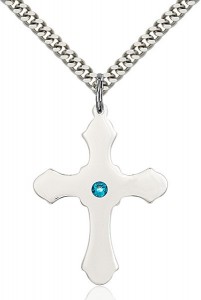 Large High Polished Soft Edge Cross Pendant with Birthstone Options [BLST60371]