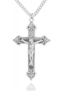 Large Men's Sterling Silver Crucifix Pendant with Crown Tips [HM0814]