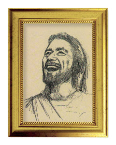 Laughing Jesus Sketch by Segura 5x7 Print in Gold-Leaf Frame [HFA5243]