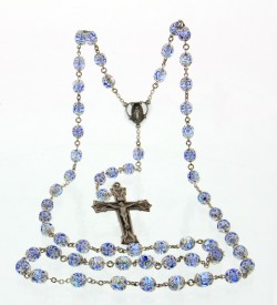 Light Sapphire Double Capped Swarovski Rosary Sterling Silver 8mm [HMRB009]