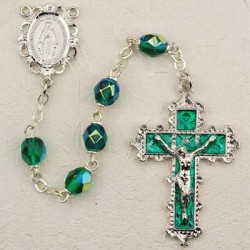 May Birthstone Rosary (Emerald) - Rhodium Plated [MVR017]