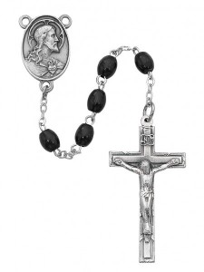 Men's Black Wood Rosary with Sacred Heart Centerpiece [RBMV026]