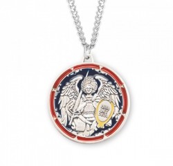 Men's Red and Blue Enamel Saint Michael Medal [HMM3030]