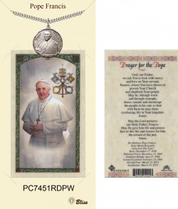 Men's Round Pope Francis Pewter Pendant w. Prayer Card [BLPCP062]