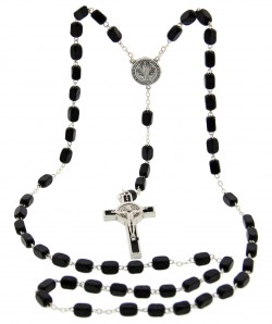 Men's St. Benedict Black Wood Rosary 7mm [SFA0012]