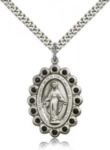Black Crystal Miraculous Medal Necklace [BM0467]