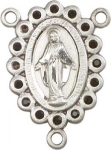 Miraculous Medal Rosary Centerpiece with Black Glass Stones [BLCR0135]