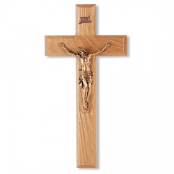 Oak Wood Wall Crucifix with Goldtone Corpus- 10 inch [CRX4143]