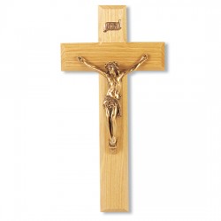 Wide Crossbar Oak Wood Wall Crucifix - 9 inch [CRX4120]