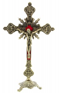Ornate Gold-tone Crucifix with Base [SFA0023]