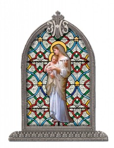Our Lady of Divine Innocence Glass Art in Arched Frame [HFA8307]
