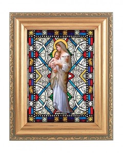 Our Lady of Divine Innocence Gold Frame Stained Glass Effect [HFA4608]