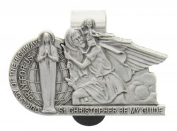Our Lady of the Highway and St. Christopher Visor Clip, Pewter - 2 1/2“W [AU0013]