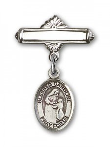 Pin Badge with Blessed Caroline Gerhardinger Charm and Polished Engravable Badge Pin [BLBP1834]