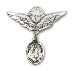 Pin Badge with Blessed Karolina Kozkowna Charm and Angel with Larger Wings Badge Pin [BLBP1850]