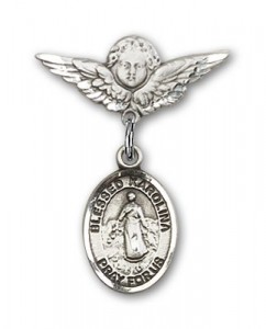 Pin Badge with Blessed Karolina Kozkowna Charm and Angel with Smaller Wings Badge Pin [BLBP1851]