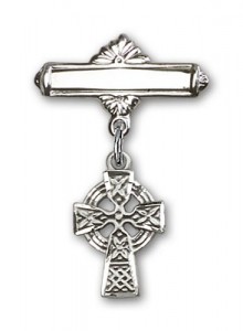 Pin Badge with Celtic Cross Charm and Polished Engravable Badge Pin [BLBP0174]