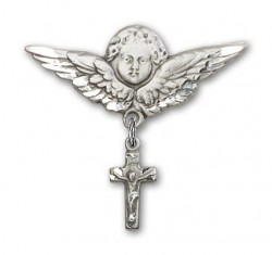 Pin Badge with Crucifix Charm and Angel with Larger Wings Badge Pin [BLBP0184]