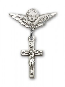 Pin Badge with Crucifix Charm and Angel with Smaller Wings Badge Pin [BLBP0234]