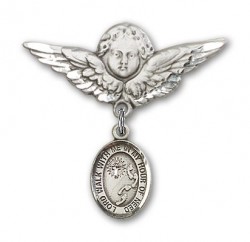 Pin Badge with Footprints Cross Charm and Angel with Larger Wings Badge Pin [BLBP1536]