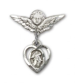 Pin Badge with Guardian Angel Charm and Angel with Smaller Wings Badge Pin [BLBP0220]