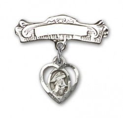 Pin Badge with Guardian Angel Charm and Arched Polished Engravable Badge Pin [BLBP0218]