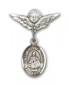 Pin Badge with Infant of Prague Charm and Angel with Smaller Wings Badge Pin [BLBP1334]