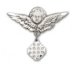 Pin Badge with Jerusalem Cross Charm and Angel with Larger Wings Badge Pin [BLBP0149]