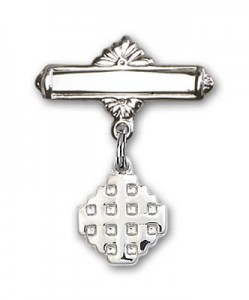 Pin Badge with Jerusalem Cross Charm and Polished Engravable Badge Pin [BLBP0146]