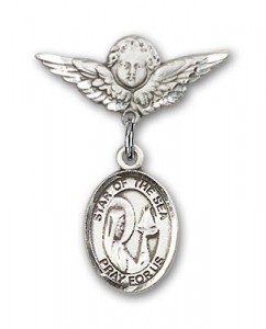 Pin Badge with Our Lady Star of the Sea Charm and Angel with Smaller Wings Badge Pin [BLBP0970]