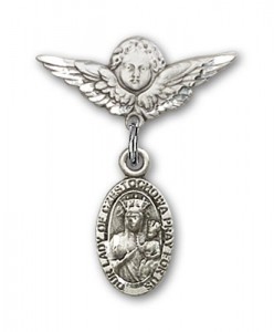 Pin Badge with Our Lady of Czestochowa Charm and Angel with Smaller Wings Badge Pin [BLBP0255]