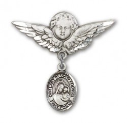 Pin Badge with Our Lady of Good Counsel Charm and Angel with Larger Wings Badge Pin [BLBP1878]