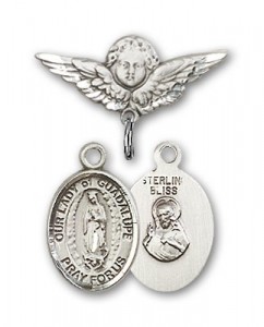 Pin Badge with Our Lady of Guadalupe Charm and Angel with Smaller Wings Badge Pin [BLBP1327]